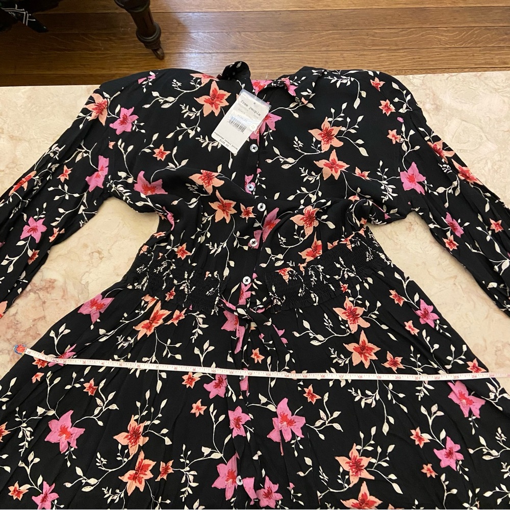 NWT Free People XS Lighten Up Floral Mini Dress Black Pink - Picture 11 of 13